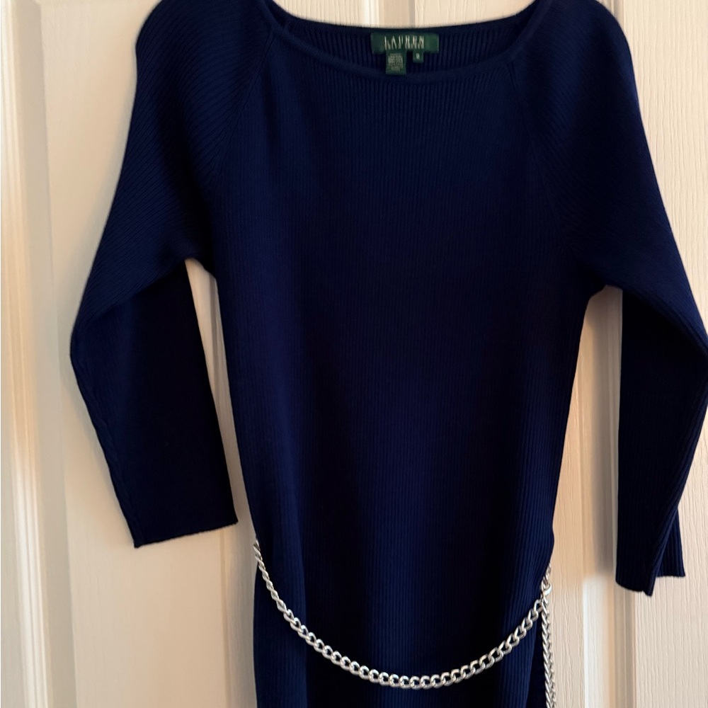 Lauren Ralph Lauren Deep Blue Sweater with Chain Accent